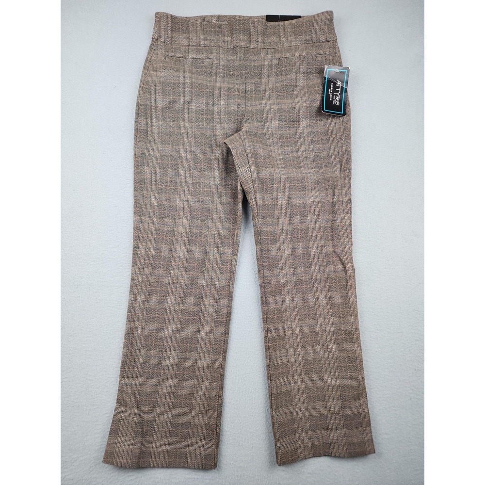 Attyre New York Audrey Ankle Pants Womens 8P Brown Plaid Tweed Slim Stretch NWT